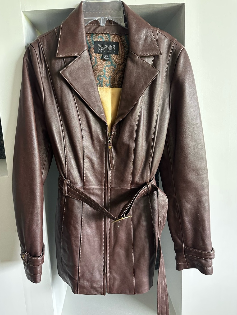 Wilson’s Leather Pelle Studio Brown Genuine Leather Belted Jacket – XS